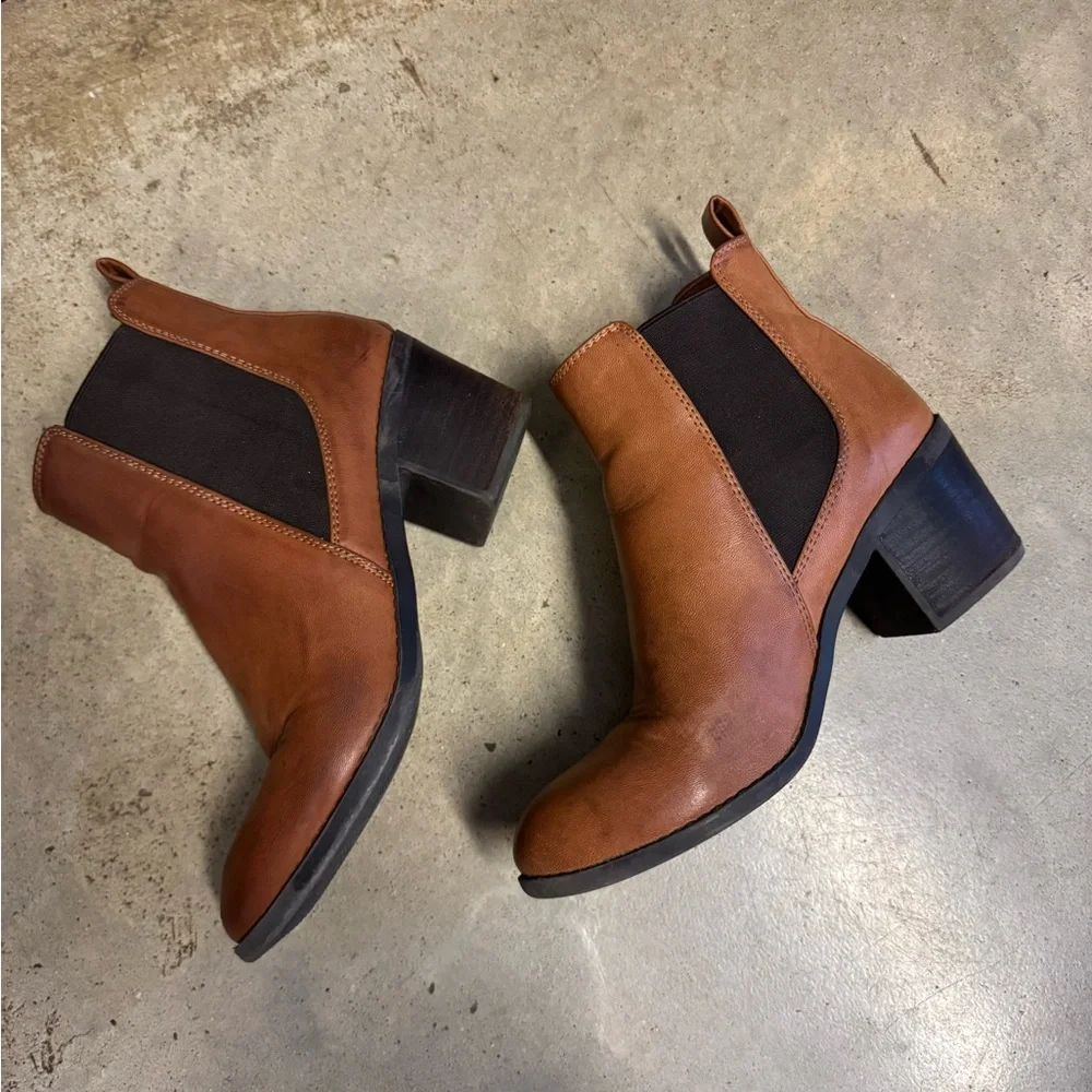 Harlow tan Brown Leather Ankle Boots 7.5 - Picture 5 of 8